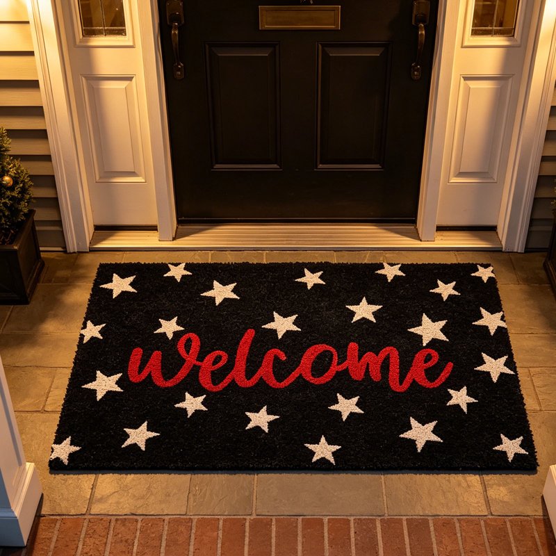 Patriotic Door Mat 4th of July Star Welcome Non Slip Floor Mat - 20x30in BK Wel