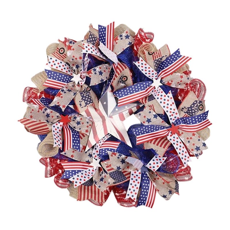 Patriotic Wreath for Front Door - Independence Day Red White Blue Flower Wreath Z0G