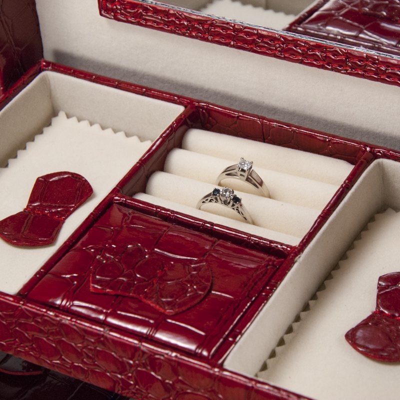Jewelry Case with Velvet Compartments and Key Lock - Multiple Colors