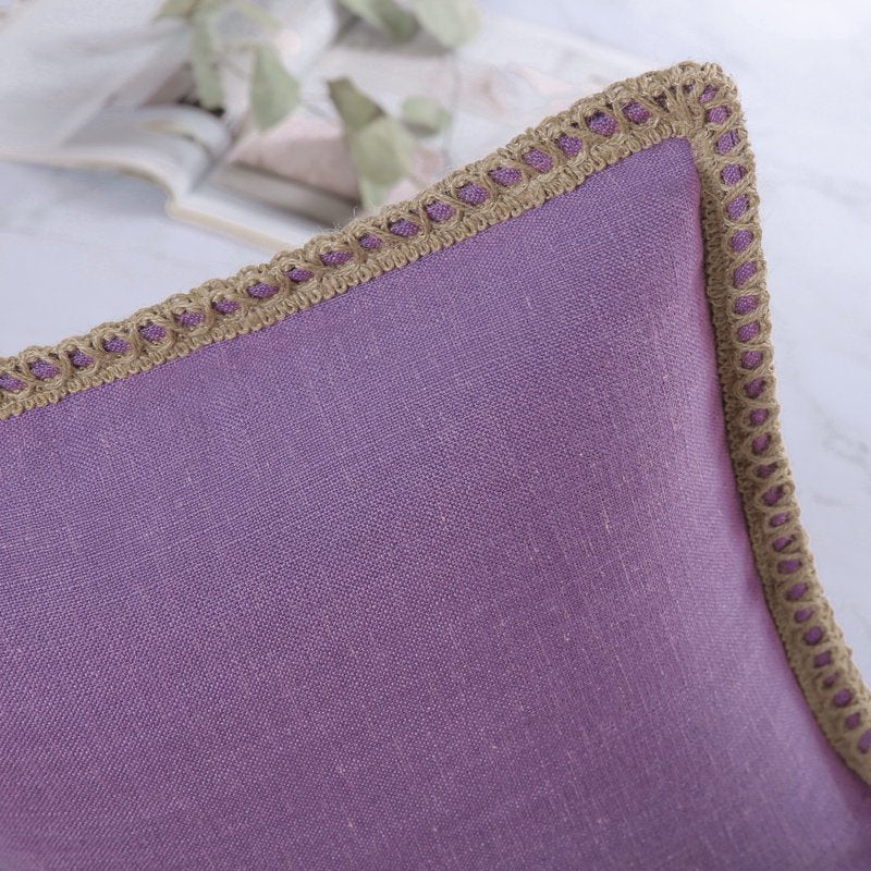 Purple Farmhouse Burlap Linen Throw Pillow 12x20 with Tailored Edges - BINLIS