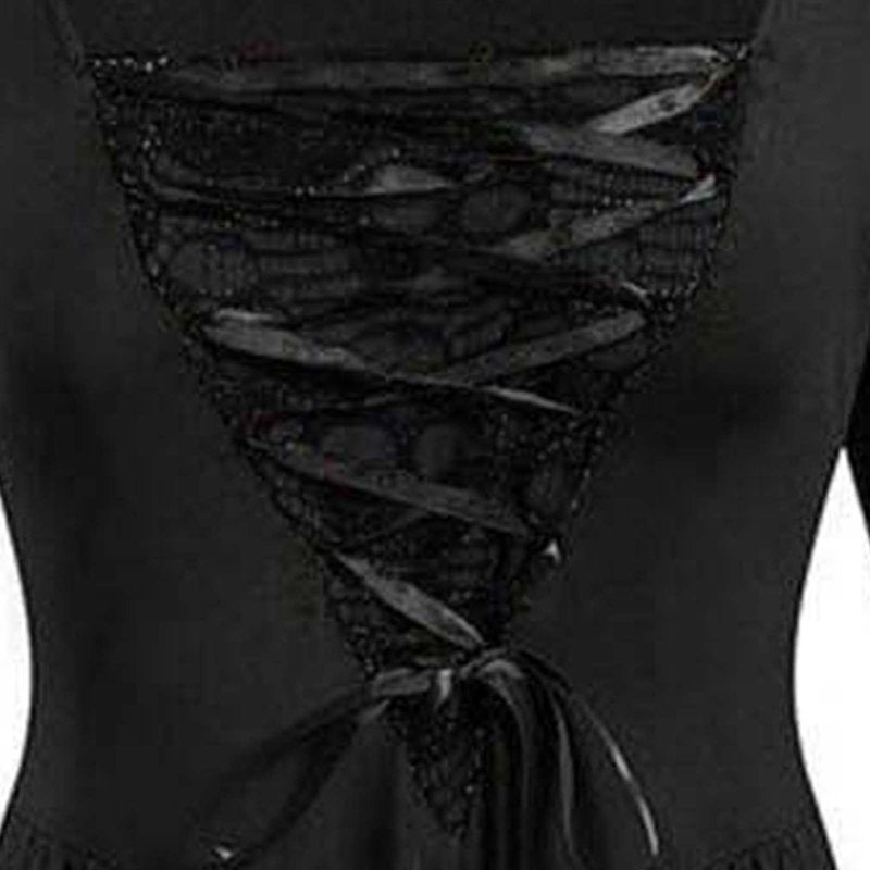 Women's Witch Costume Dress Halloween Medieval Gothic Corset with Bell Sleeves XXL - Black