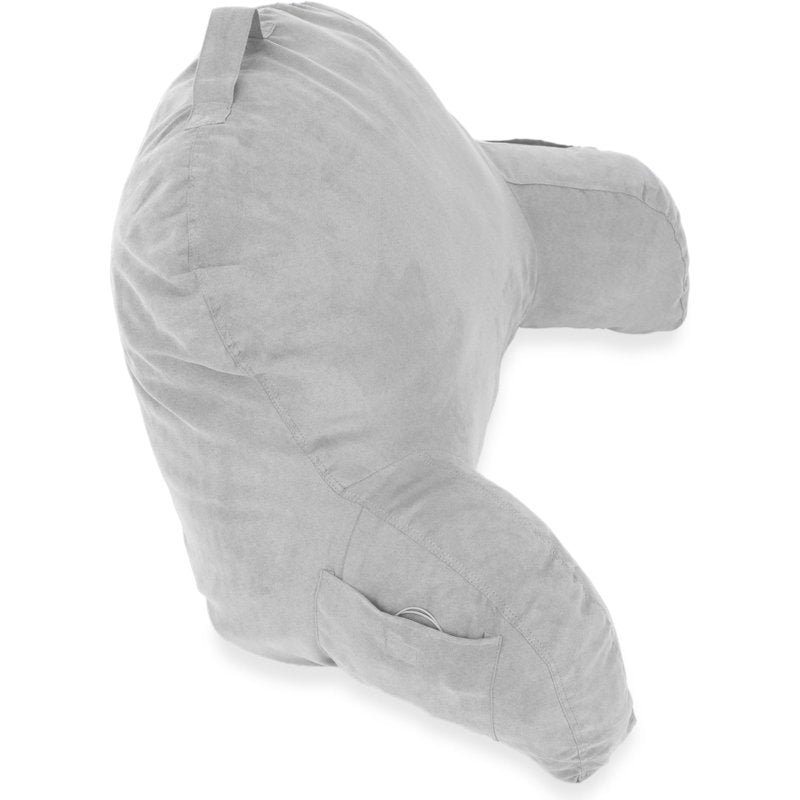 26 x 18 x 18 Inch Microsuede Bed Rest Pillow with Arms - Gray - DeluxeComfort
