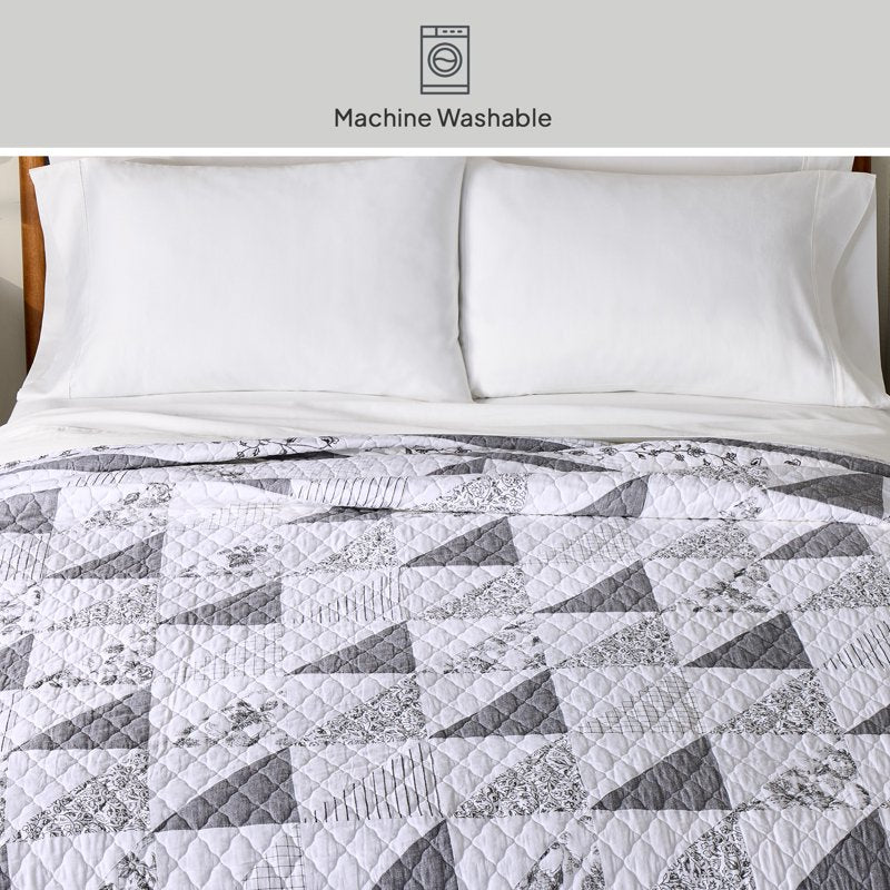 Heirloom Patchwork Quilt California King - Grey and White Reversible Bedspread