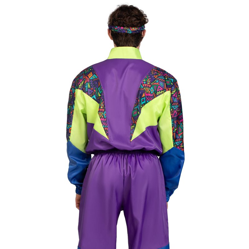Men's Retro 80s Tracksuit Halloween Costume - Purple Green XL