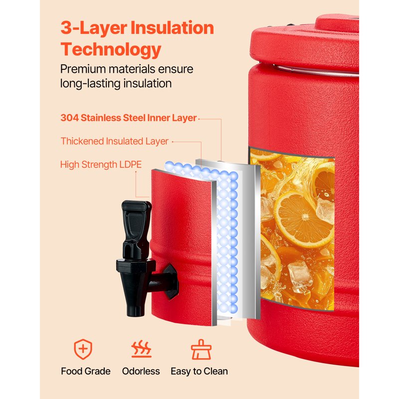 Insulated Beverage Dispenser - 2.2 Gal Thermal Drink Server with Spigot