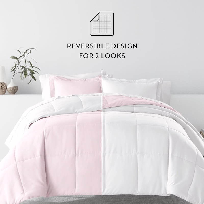 California King Ditsy Floral Blush Reversible Comforter & Patterned Sheet Set - 7 Piece Bedding Bundle