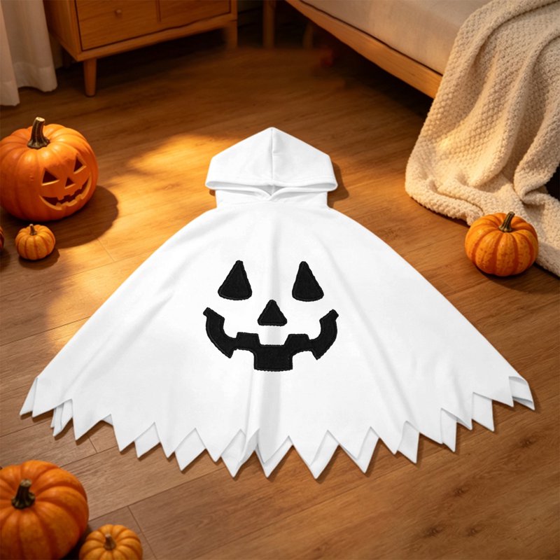 Kids Halloween Ghost Face Cape Costume - White, 3-4 Years - Unisex
