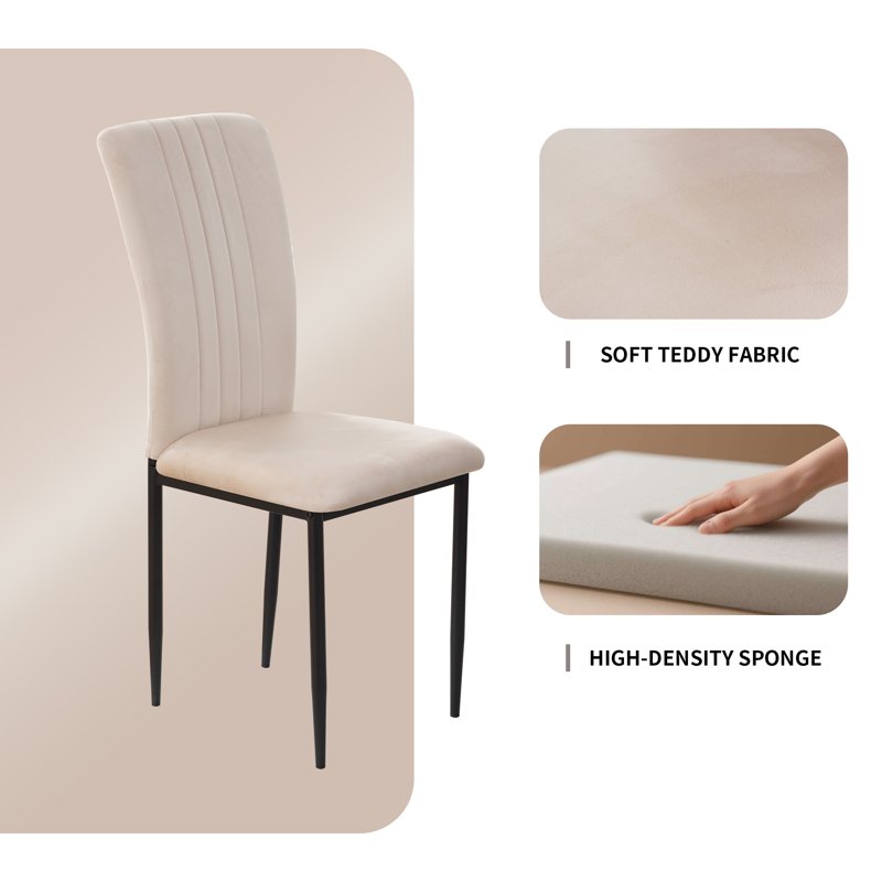 Set of 4 Modern Velvet Dining Chairs - Light Beige
