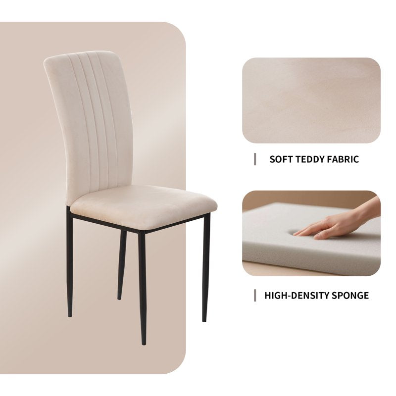 Set of 4 Modern Velvet Dining Chairs - Beige Upholstered