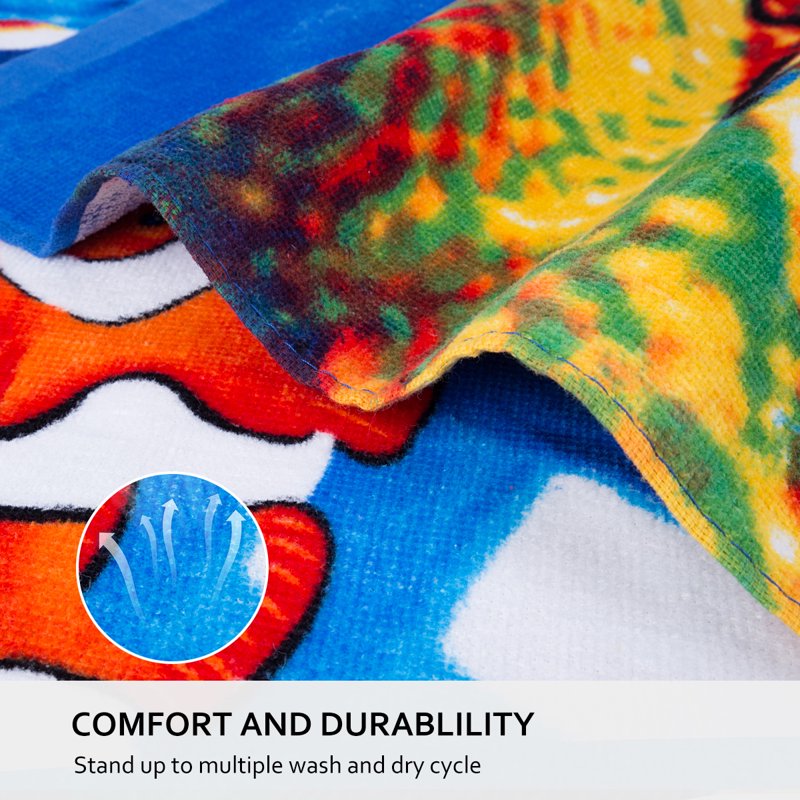 Colorful Fish Cotton Beach Towel - Soft & Quick-Dry Pool Towel 28x58 with Fishes Design
