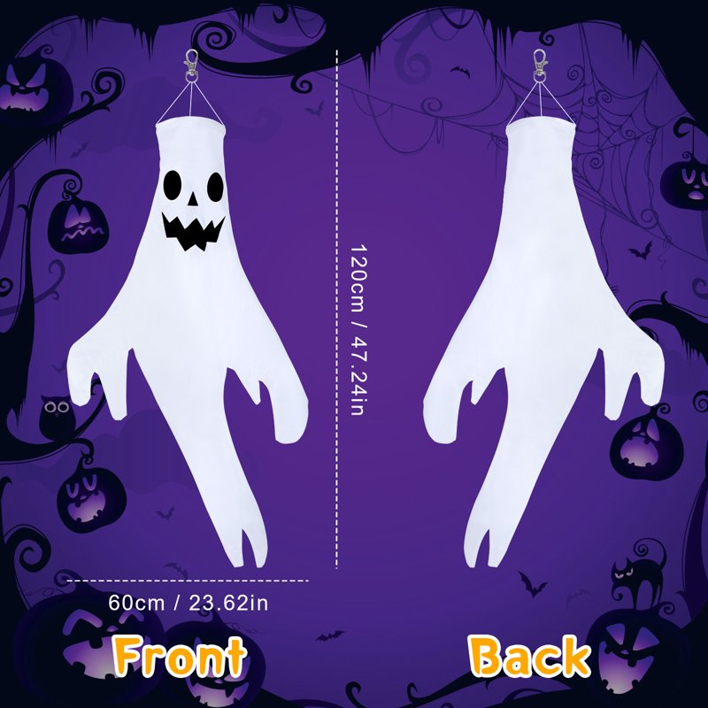 2 Pack Hanging Ghost Halloween Decor - Large Glowing LED Windsock with 3 Modes