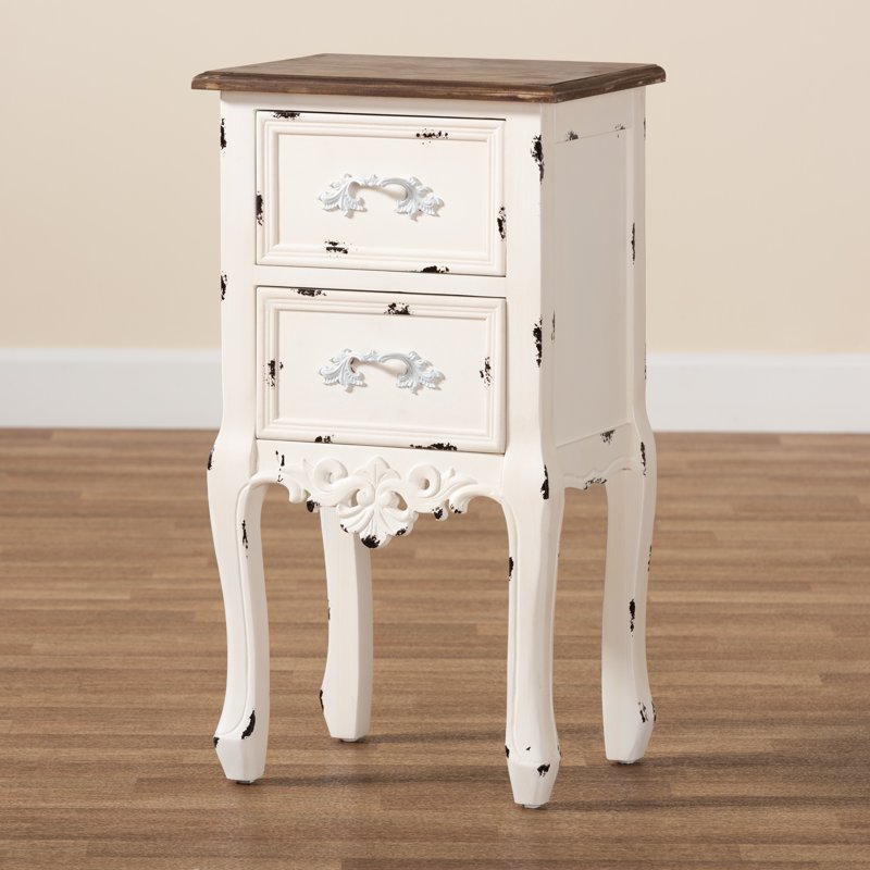 Mid-Century Two-Drawer End Table - Walnut Brown & Antique White