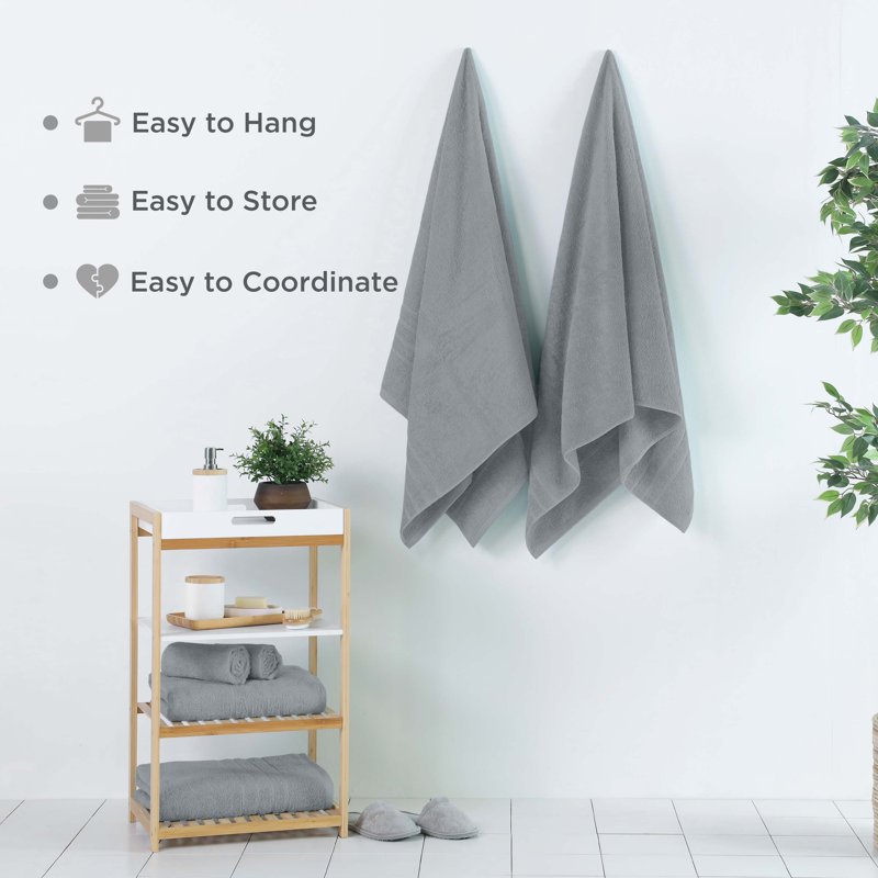 Bath Sheet Set 2 Pack - Extra Large 33x65 Inch 100% Cotton Towels - Monument Grey