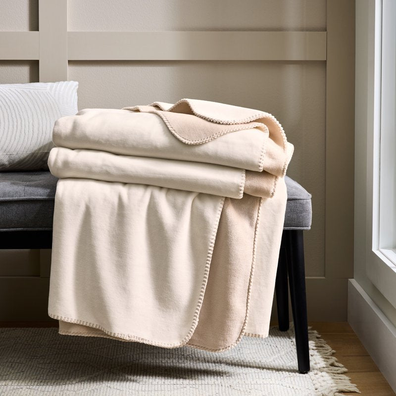 King Size Bonded Plush Bed Blanket - Ultra Soft Reversible Bedding, Vanilla