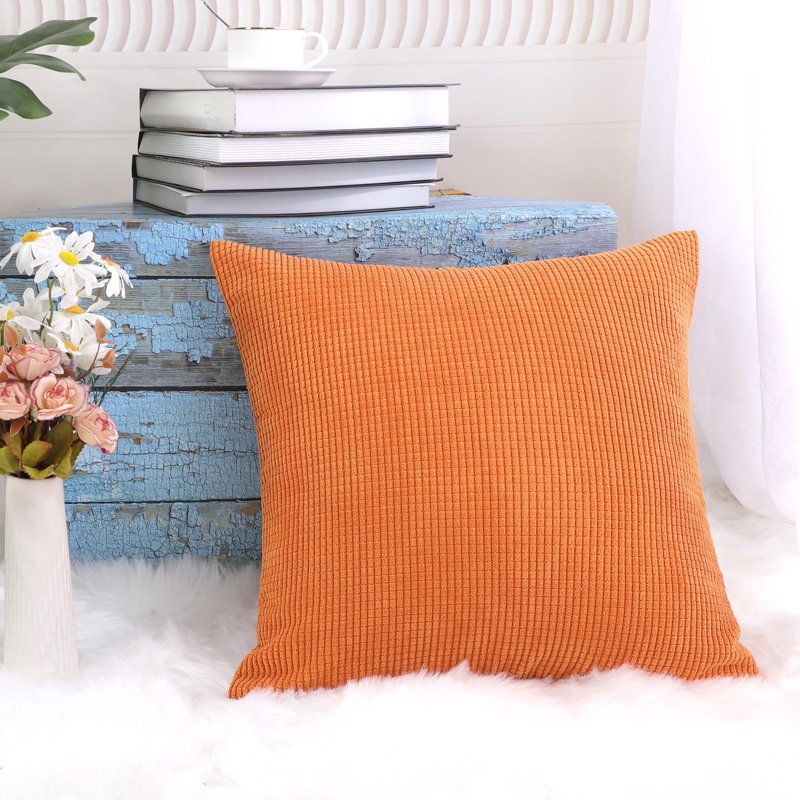 Orange Corduroy Decorative Throw Pillow Cover 26x26 Inches - Textured Fabric