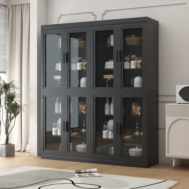 Curio Display Cabinet with Glass Doors - Black, 72x62x16in