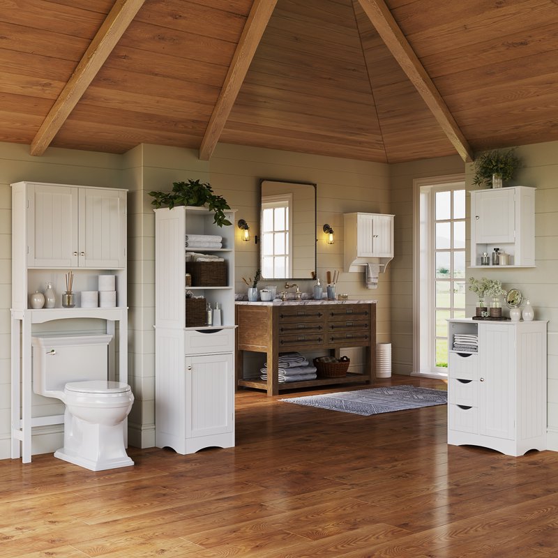 RiverRidge Ashland White Bathroom Medicine Cabinet & Laundry Wall Shelf - Over Toilet Storage
