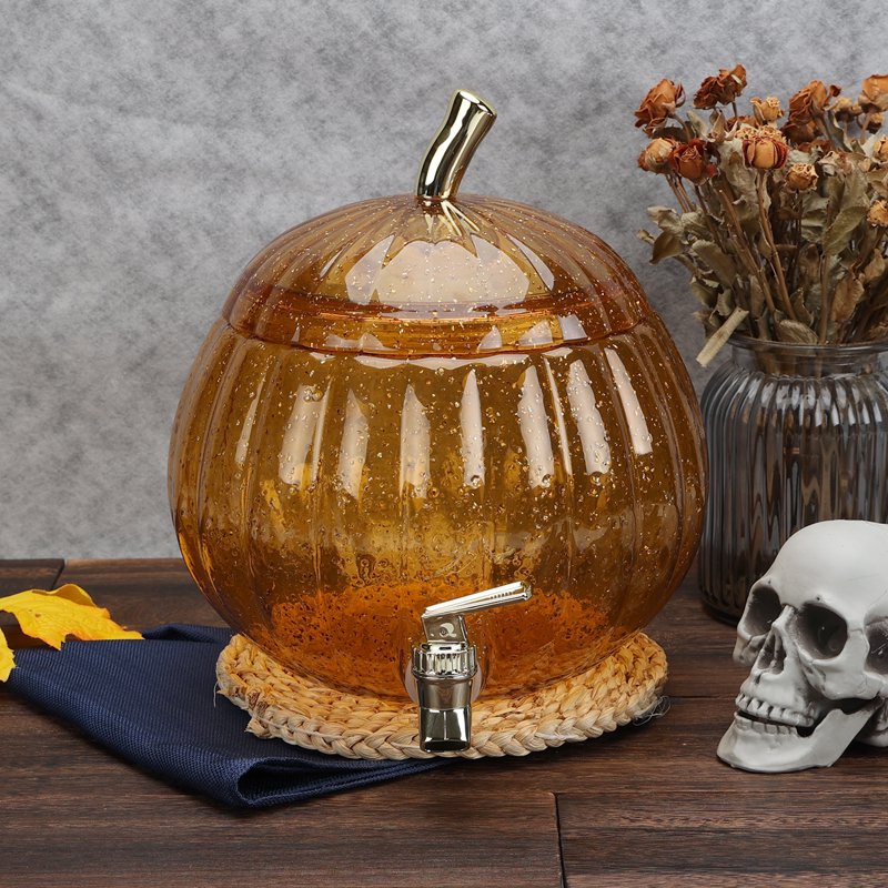Halloween Orange Acrylic Pumpkin Beverage Dispenser 1.5 Gal with Glitter