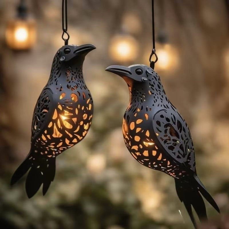 Halloween Crow Lantern - Spooky Outdoor Pendant Lamp for Garden & Patio Decor