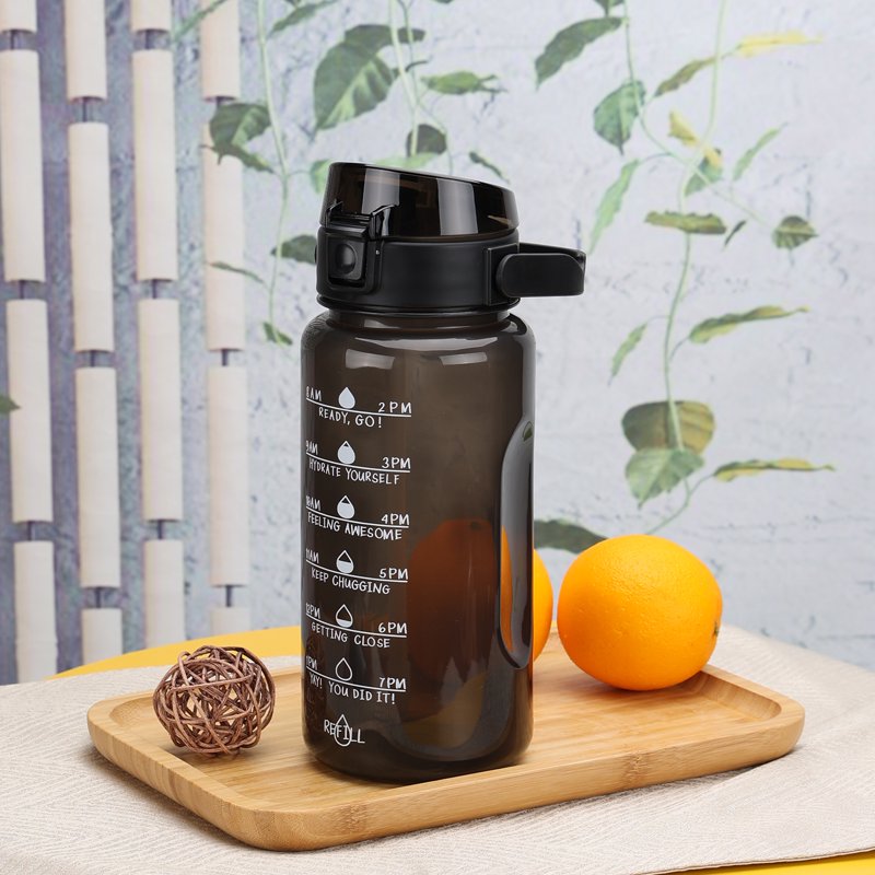 48 oz Black Plastic Water Bottle with Handle & Phone Holder