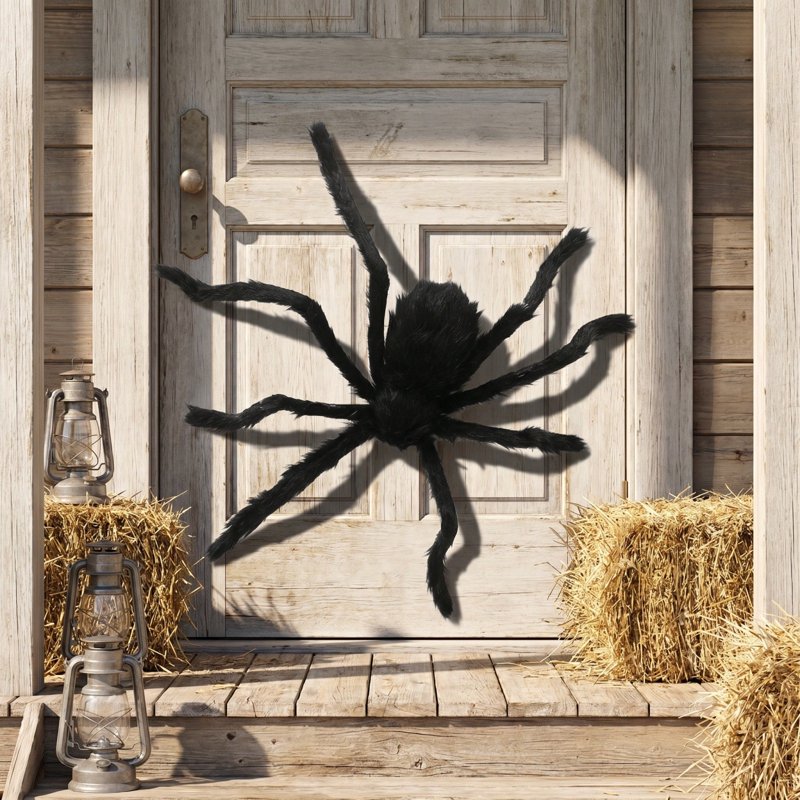 Giant Voice Activated Black Furry Spider Halloween Decor - Crawling Animated Prop