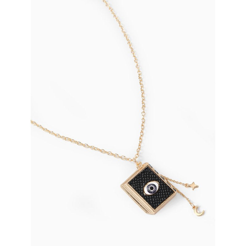 Halloween Spellbook Pendant Necklace - Goldtone Charm for Costumes & Festive Looks