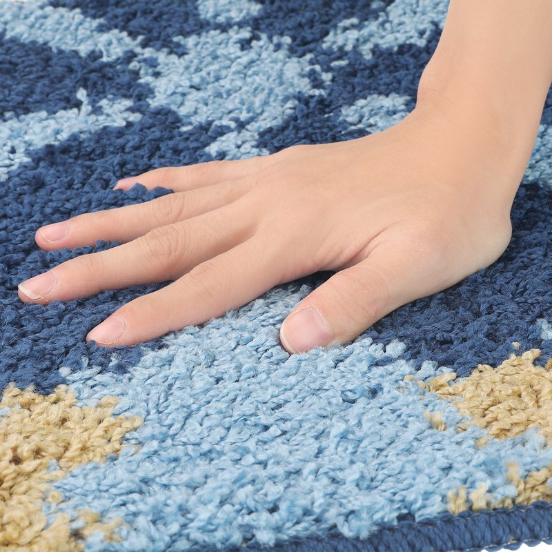 Floral Washable Bath Mat 16x24 Inches - Non-Slip Bathroom Rug Blue-1