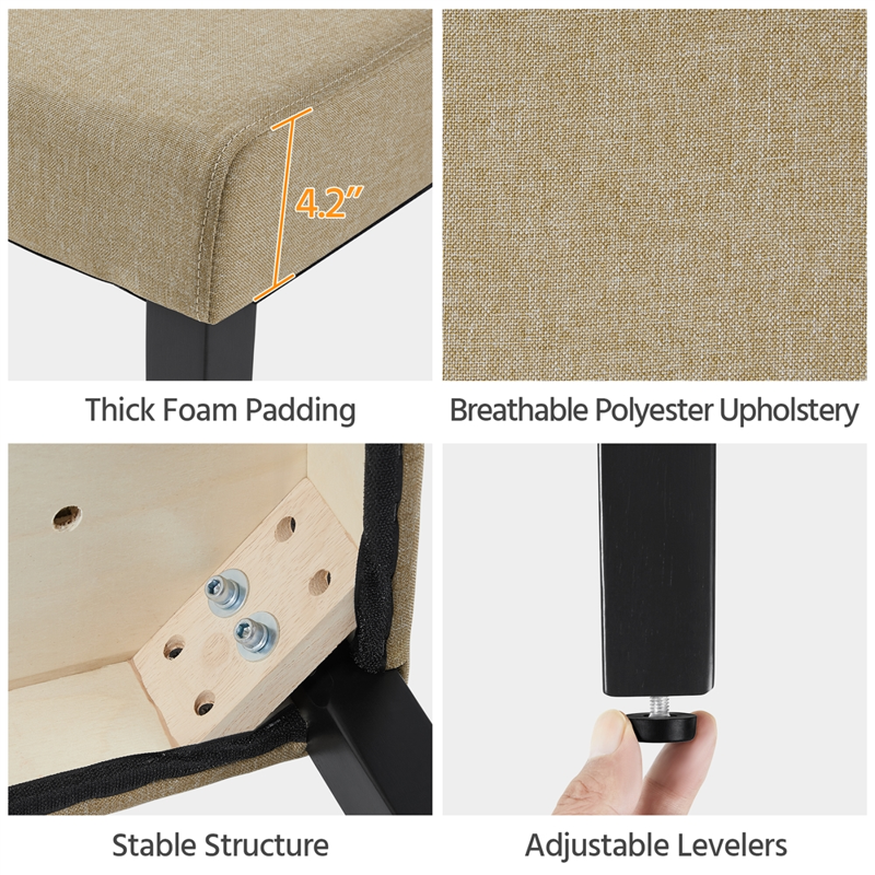 Fabric Upholstered Dining Chairs Set of 4 - Khaki