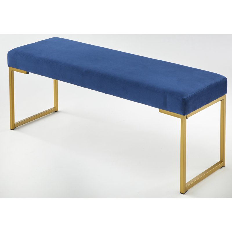 Modern 48” Wide Dining Bench - Blue Velvet, Metal Frame