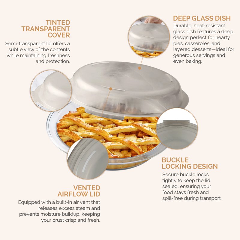 9-Inch Glass Pie Dish with Lid - BPA-Free Borosilicate, Microwave & Dishwasher Safe