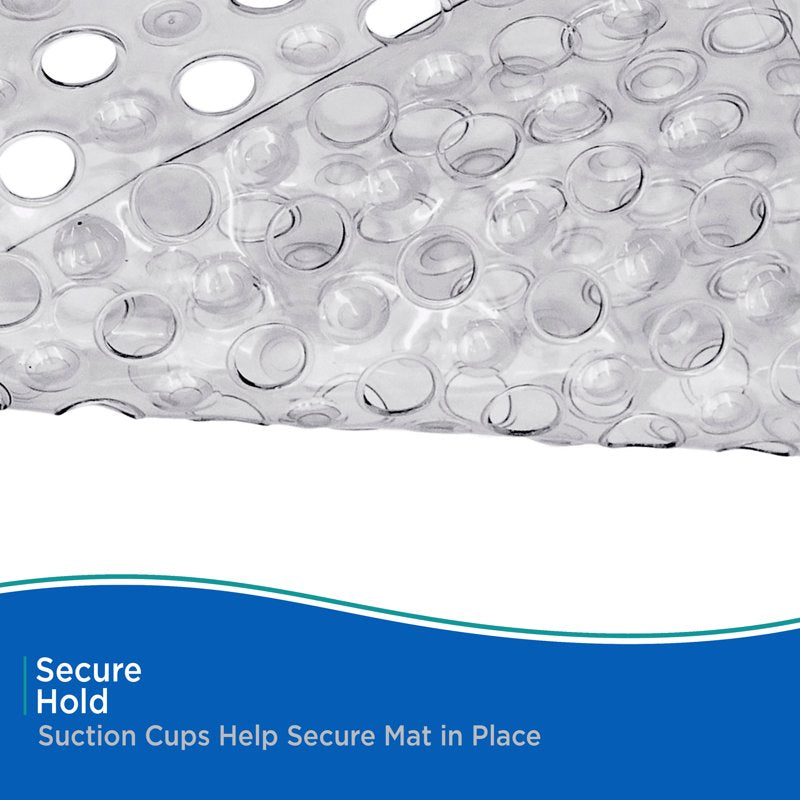Vinyl Bath Mat with Suction Cups & Large Drain Holes - 27 x 14.5 inches, Grey