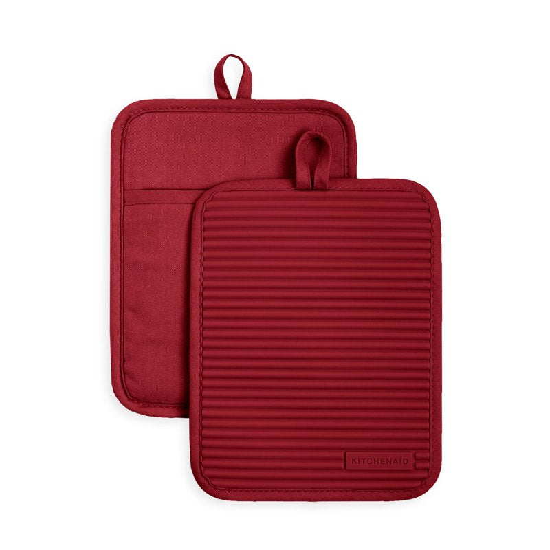 Silicone Pot Holder Set - 2-Pack, Soft Ribbed Design, Smoked Paprika Red, 7"x9"