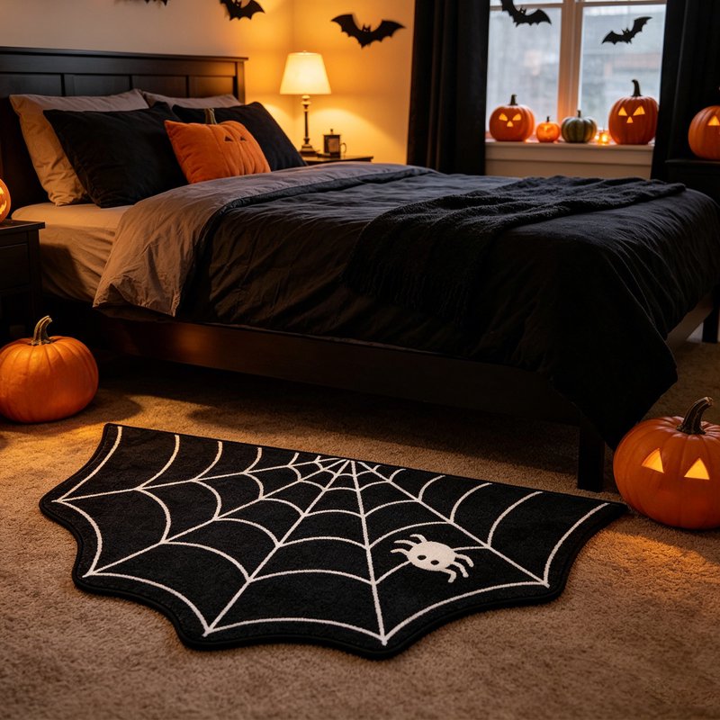 Halloween Spiderweb Doormat - Irregular Black Non-Slip Entrance Rug for Indoor Outdoor Front Door Decor