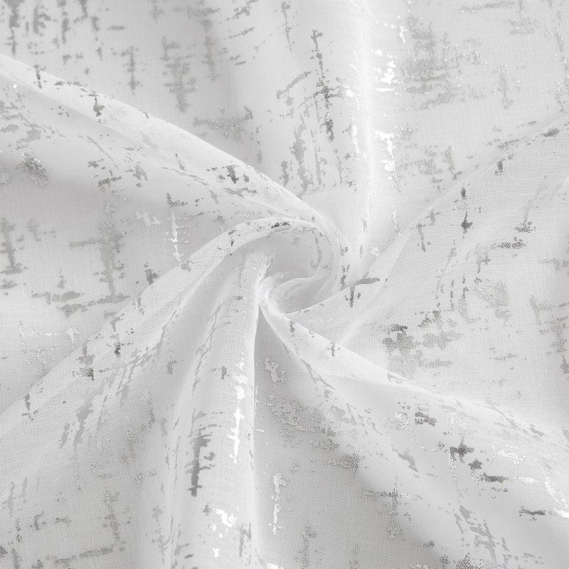 Abstract Silver Linen Textured Shower Curtain Set with 12 Hooks - White