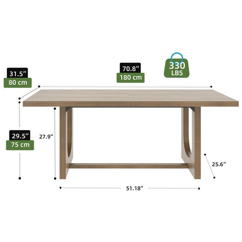 71" Rectangular Solid Wood Dining Table for 4-8 Persons - Light Ivory Gray