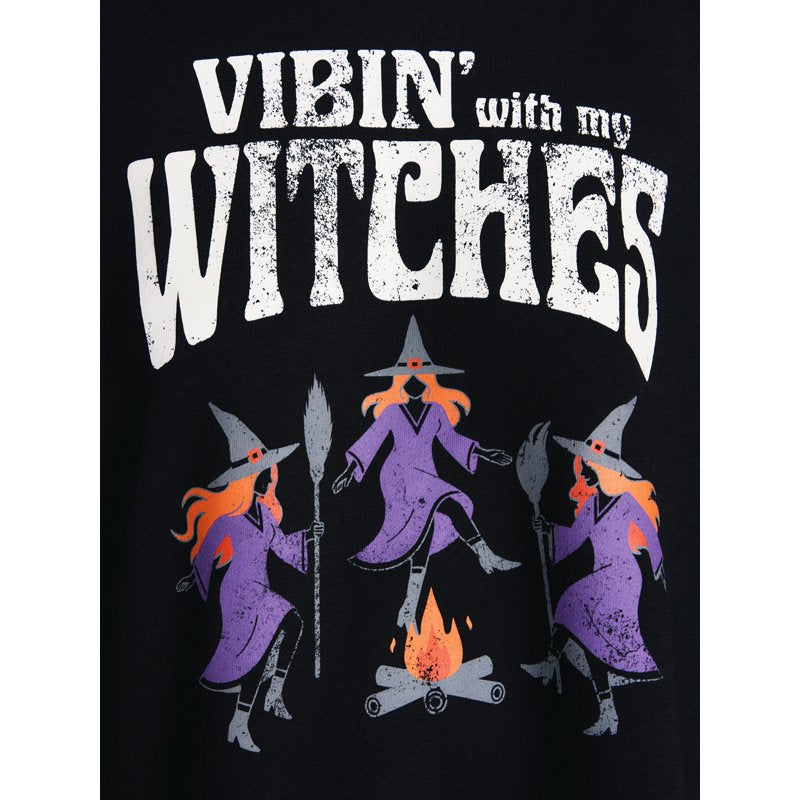 Women's Halloween Graphic Fleece Sweatshirt - My Witches Black Soot L - Cozy Costume Alternative