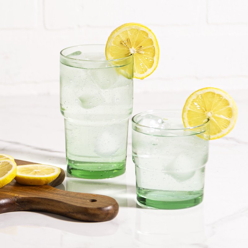 Clear Green Glassware Set - 4 Pack, 15 oz Stackable Glasses