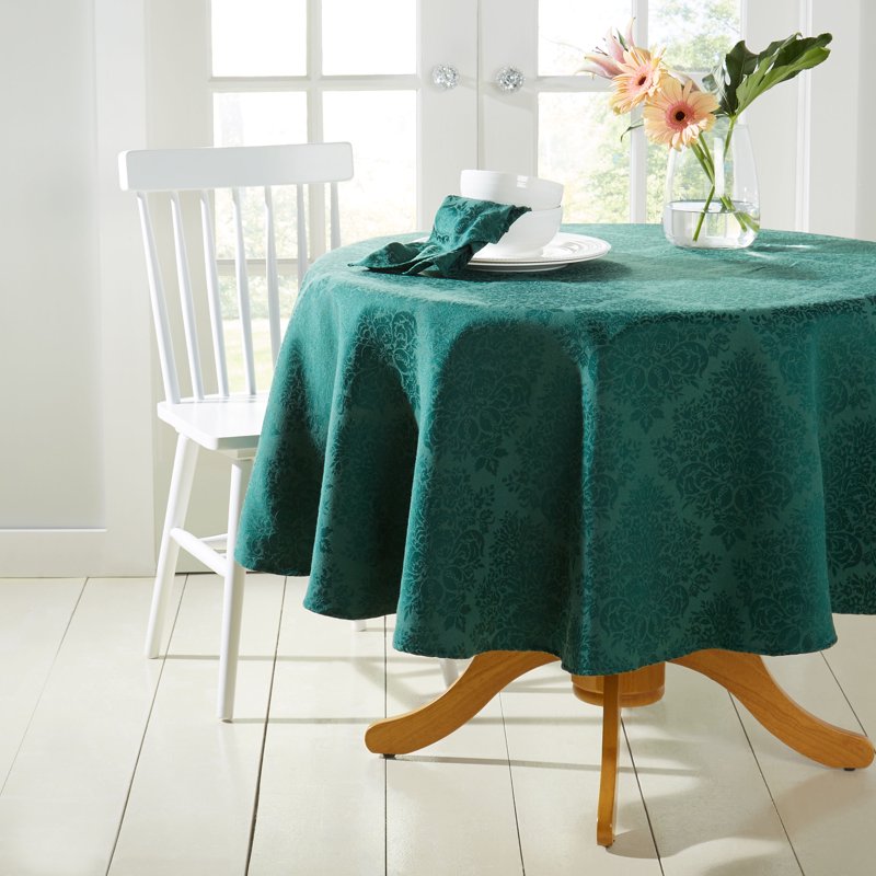 Lexington Damask Tablecloth - Stain Resistant, 70" Round, Green