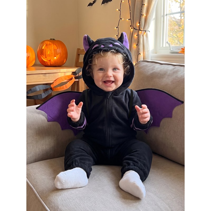 Toddler Bat Costume Jumpsuit - Unisex Halloween Cosplay Outfit for 18-24 Months - Black