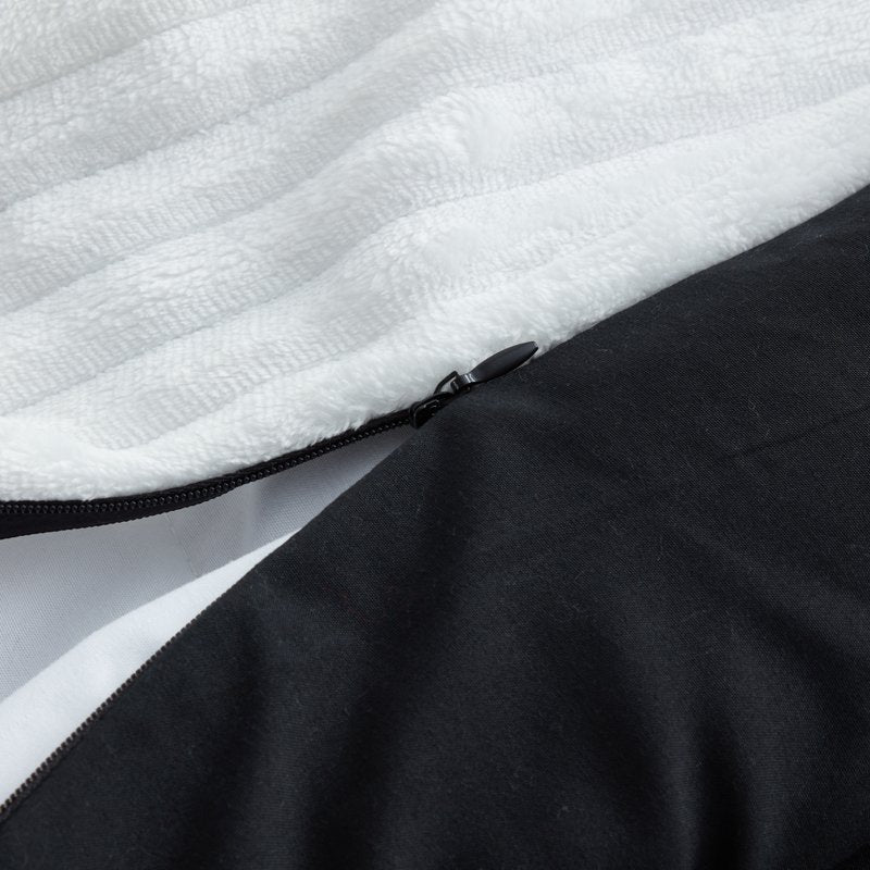 King Reversible Duvet Cover Set with 2 Pillow Shams - White & Black Microfiber Plush