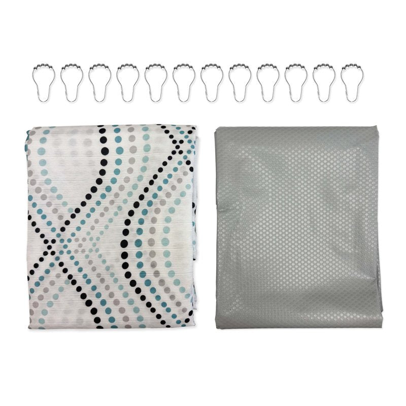4 Pack Blue Dot Shower Curtain Set - 72x72 Inch Fabric with PEVA Liner & Hooks