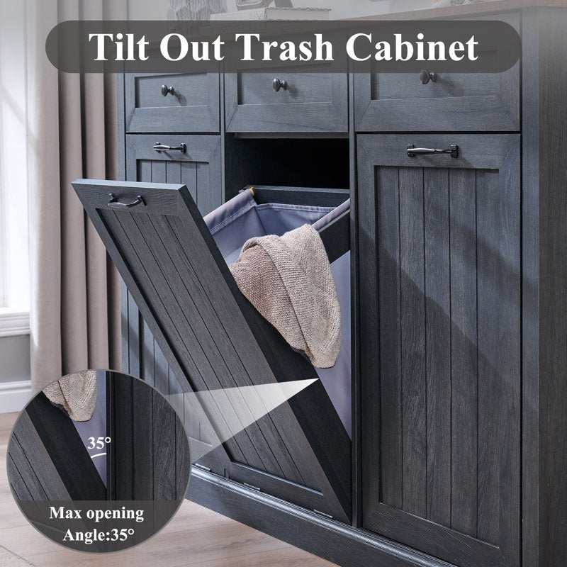 Triple Tilt Out Trash Can Cabinet - 20 Gallon Farmhouse Style - Grey