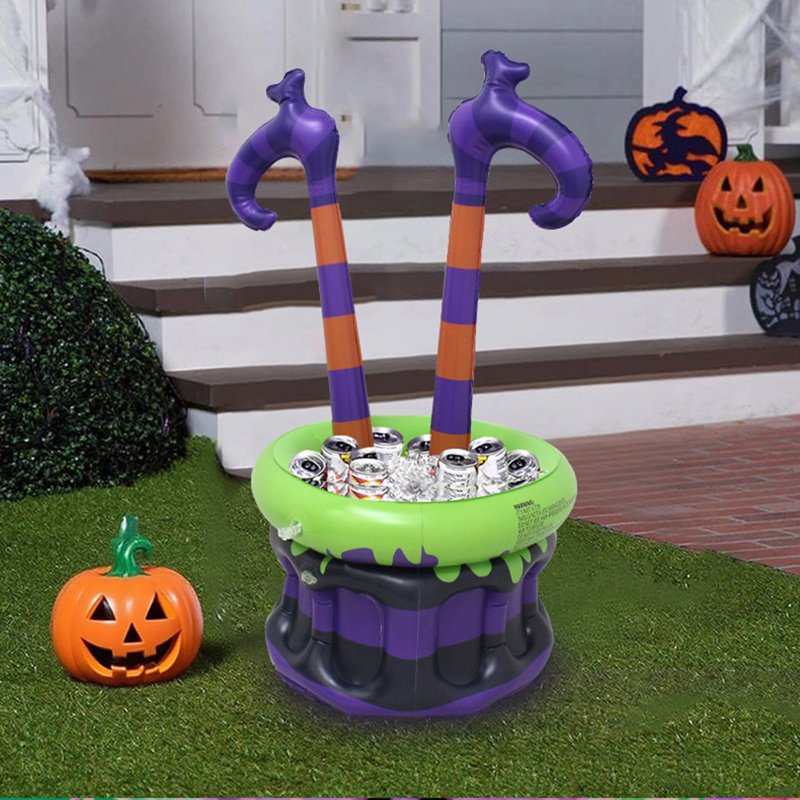 Halloween Inflatable Witch Leg Ice Bucket - Outdoor Beverage Cooler for Parties