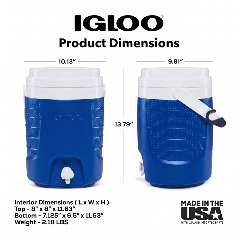 2 Gallon Sports Beverage Jug with Hooks - Blue, 2 Pack