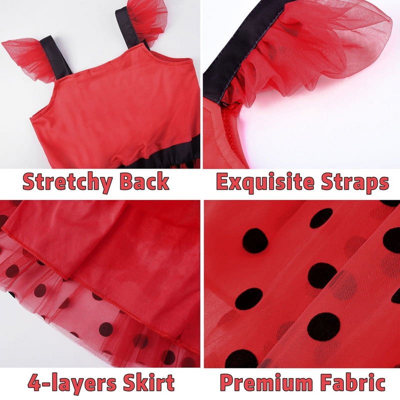 Girl Ladybug Costume Dress for Kids - Red & Black Polka Dots, 2-3T