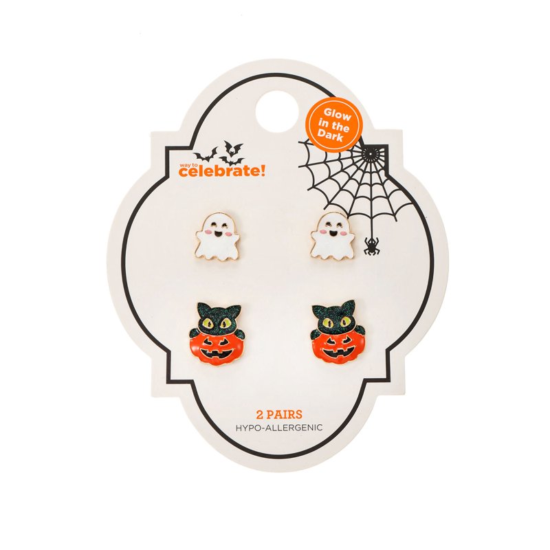 Ghost Halloween Stud Earrings Set - 2 Pairs of Spooky & Fun Jewelry - Variation: Ghost
