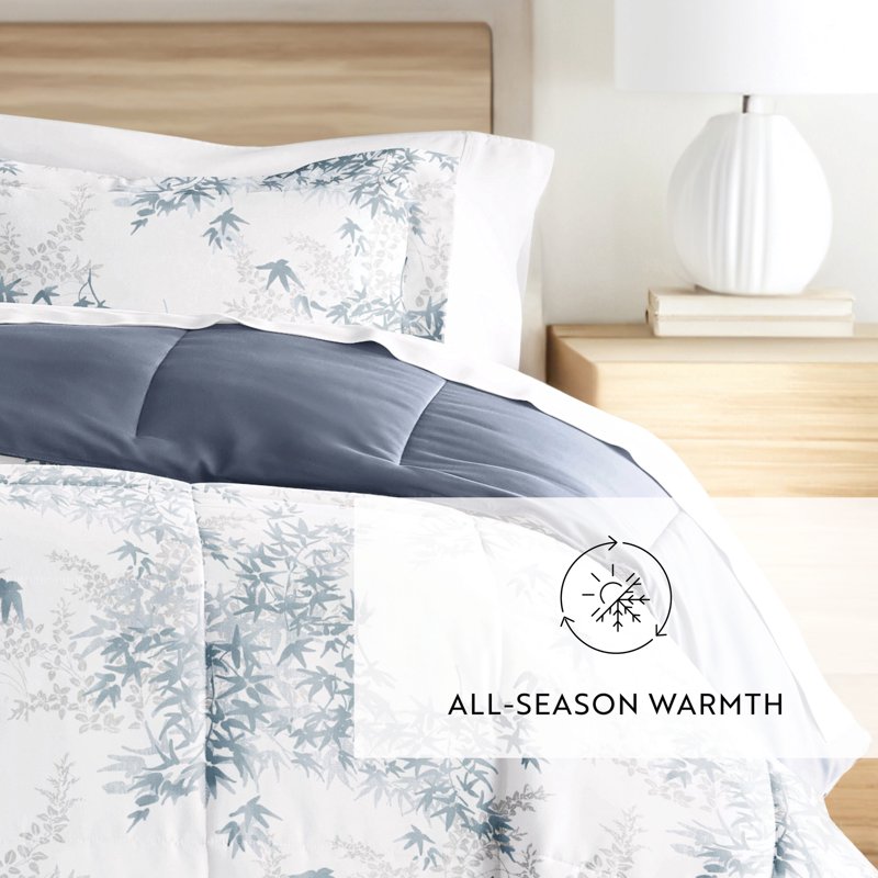 Twin Down Alternative Comforter Set with Bamboo Leaves Pattern - Blue & Stone