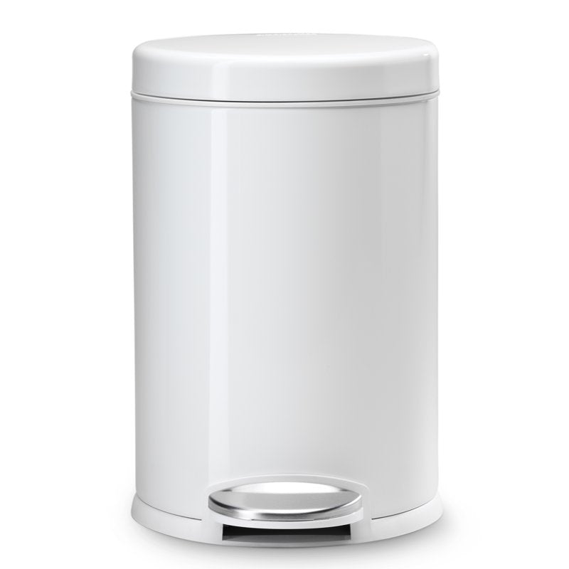 Compact Round Step Trash Can - 4.5L White Steel with Silent Close