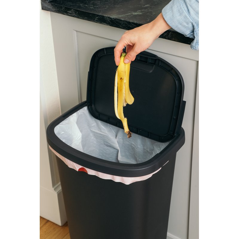 11 Gallon Plastic Kitchen Trash Can with Lift-Top Lid - Black