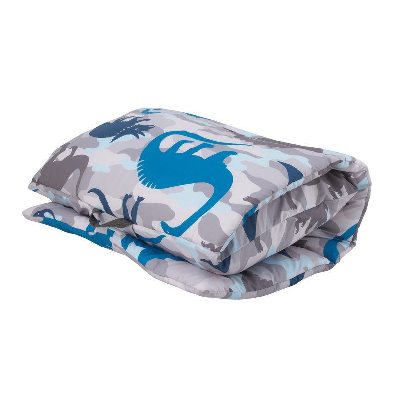Kids Dino Nap Mat - Large Foldable Preschool Bed with Handles, Navy & Gray